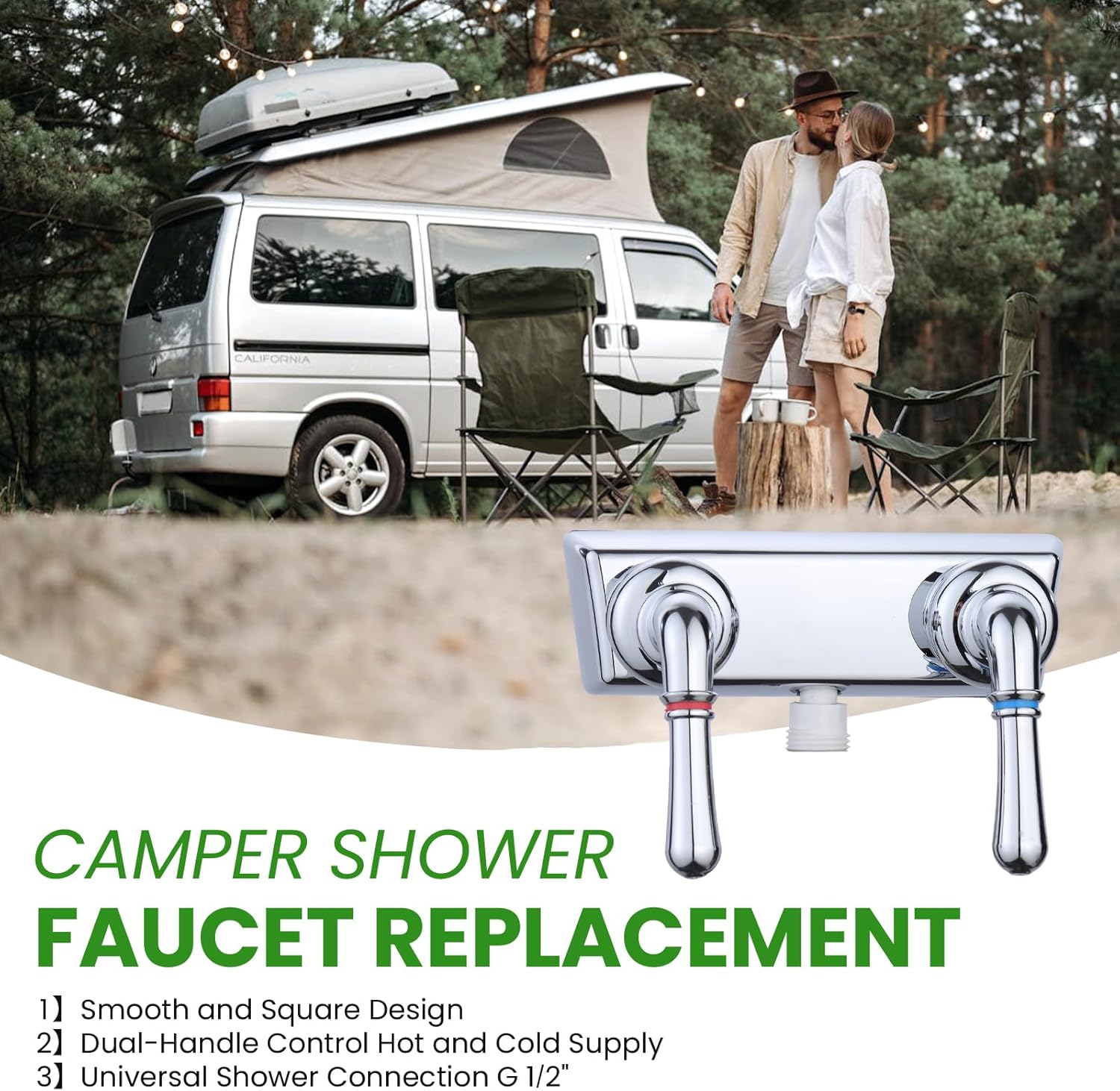 RV Shower Faucet, 4" RV Camper Shower Faucet Valve Diverter with Hot/Cold Handles, 4" Outdoor Shower Valve for Camper Van, Outside and Inside Bathroom Shower (Chrome)