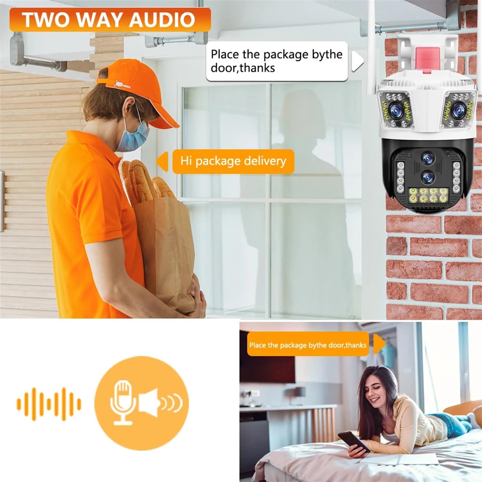 Telecamera di sicurezza, Telecamera PTZ a quattro obiettivi 8K 16MP IP a tre schermi AI Tracciamento umano di sorveglianza CCTV sicurezza esterna(8K Add 64G Card)