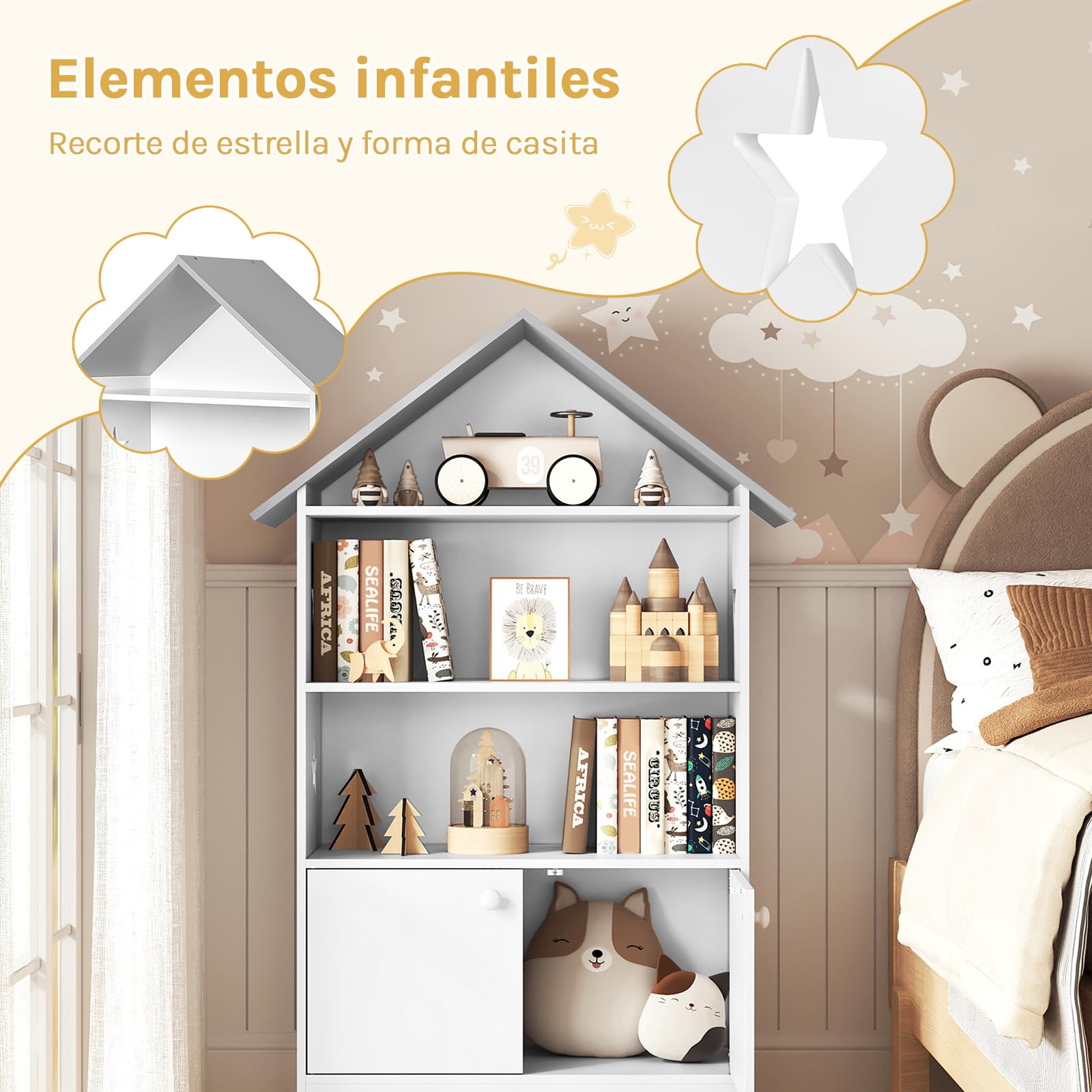 WOLTU Librería Infantil para Niños con 3 Estanterías Abiertos, Librero Organizador Multiusos, Estante para Dormitorio Blanca