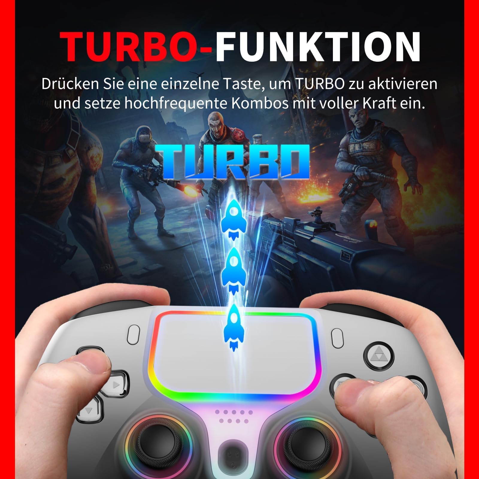 NBCP Wired Controller für PS5 Pro, Slim, PS4, PC/Steam – Kabelgebundenes Gamepad mit Turbo/Makrofunktionen, Dual-Vibration & 3,5-mm-Audiobuchse