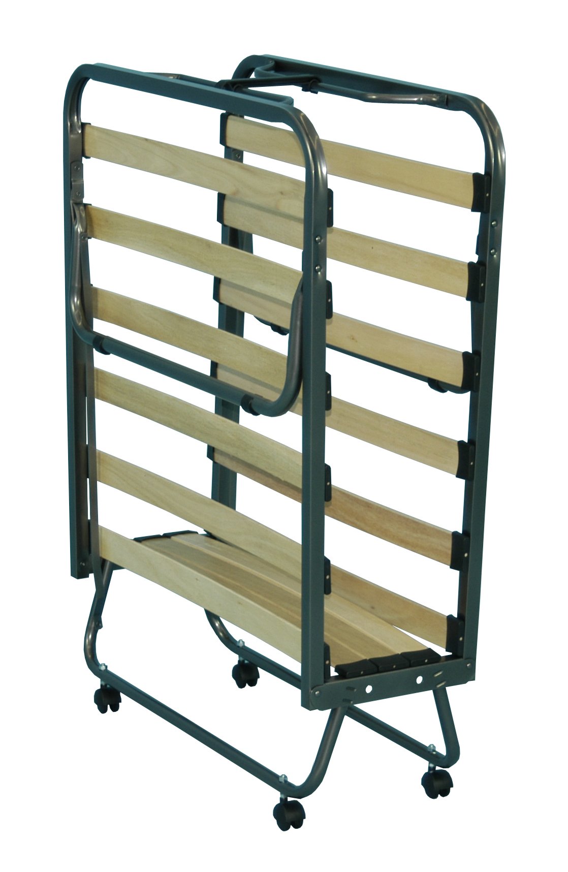 Letto Brandina Pieghevole salvaspazio 80x200 con Materasso singolo da 10 CM con 15 doghe in Betulla/Eucalipto - struttura in Acciaio dotata di rotelle - MADE IN ITALY