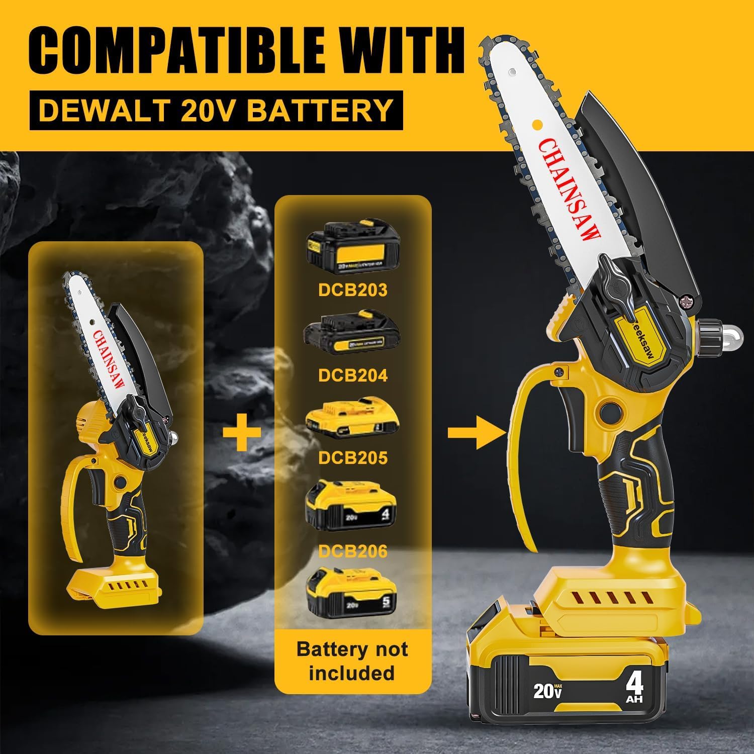 Mini Electric Chainsaw for Dewalt Battery 20V MAX, Auto Oiler Cordless Small Saw, Cordless Pruning Chain Saw, 2-IN-1 Battery Operated Handheld Chainsaw for Wood Cutting, Tree Trimming (ONLY TOOL) - Image 3