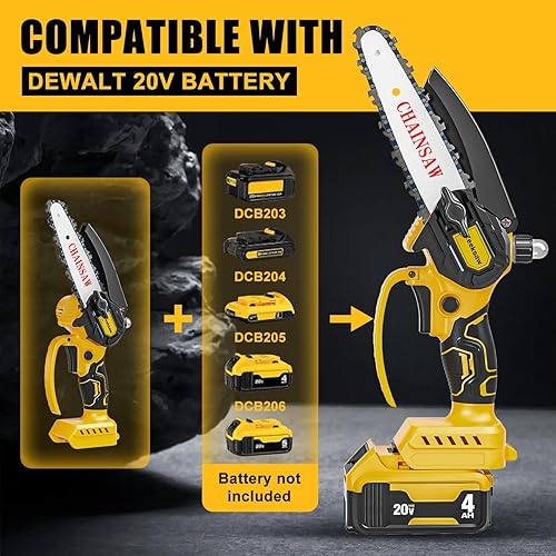 Miniatura 3 de Mini motosierra eléctrica para batería Dewalt de 20 V máximo, sierra pequeña inalámbrica con engrasador automático, sierra de cadena de poda