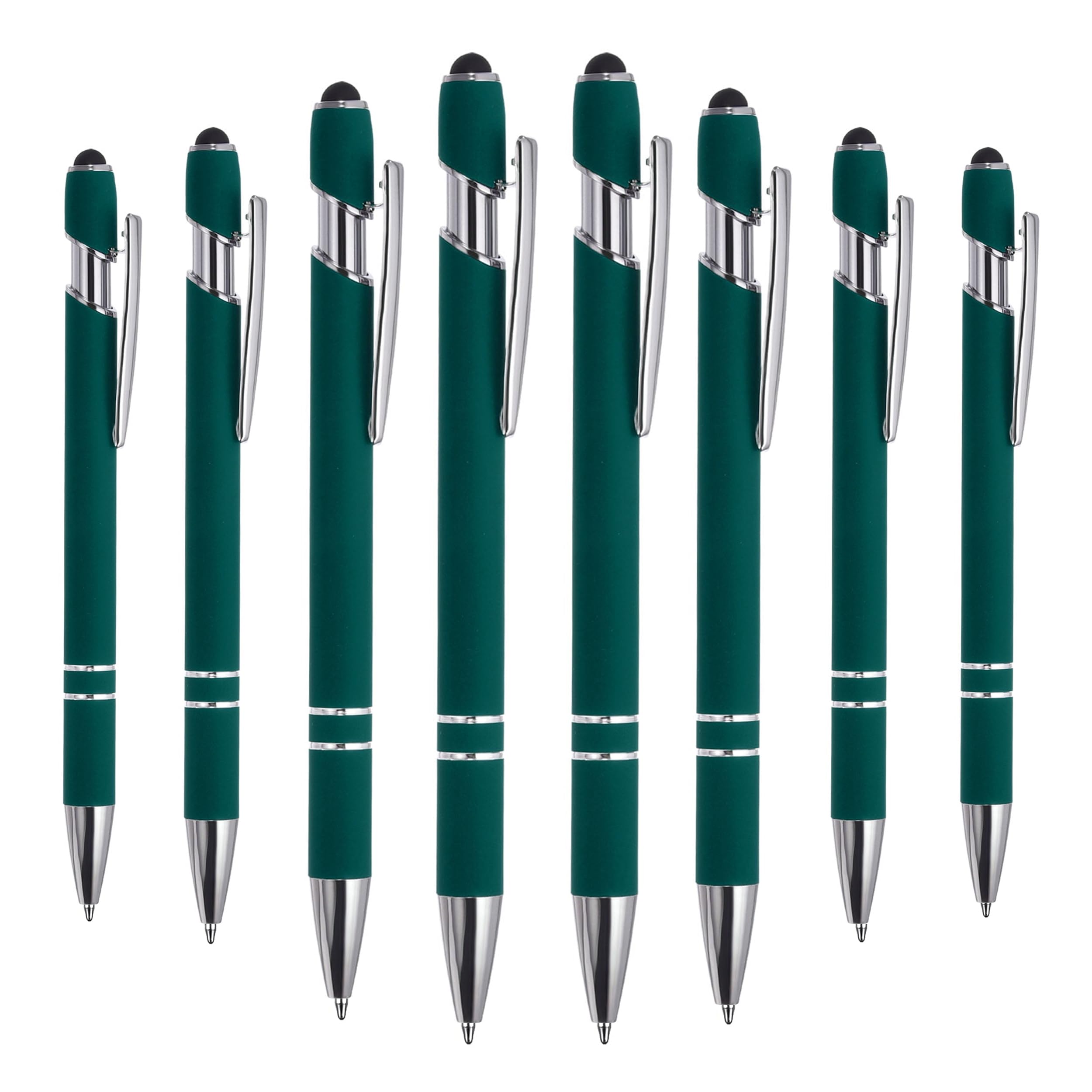 FareCo 2-in-1 Stylus Ballpoint Pens, 8-Pack, Dark Green, Retractable, 1.0mm Ink – Smooth Writing, Touchscreen Ready