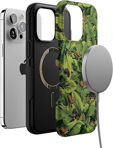 Vista 315 de Casely Funda para iPhone 15 Pro Max Jardín Secreto Flores mixtas Funda atrevida Compatible con MagSafe y botón de acción Secret Garden