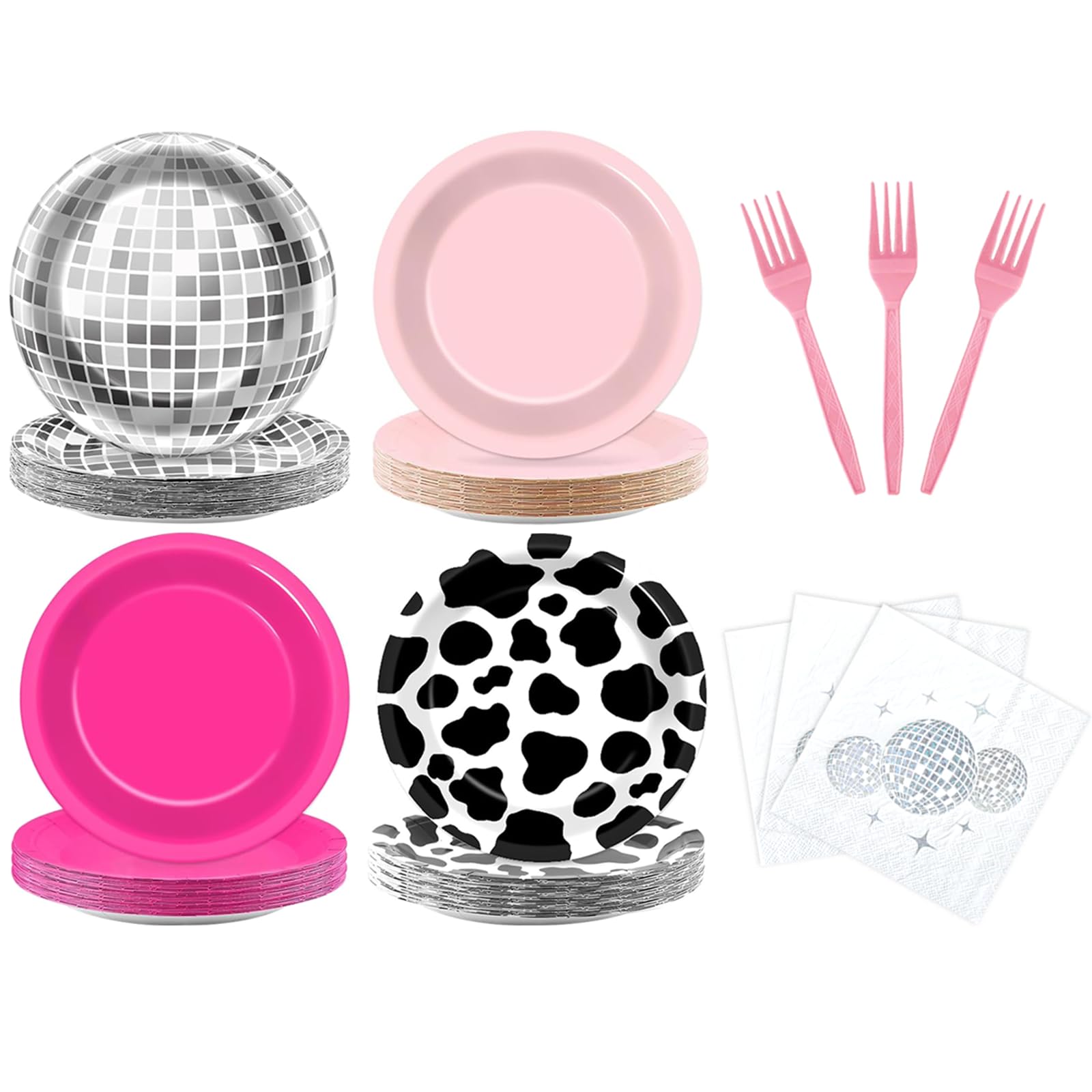 TRBSXRT 120 Pcs Disco Cowgirl Paper Plates - 80s 90s Disposable Dessert Plates, Silver Disco Ball Party Paper Dishes for Party Supplies (7 inch)
