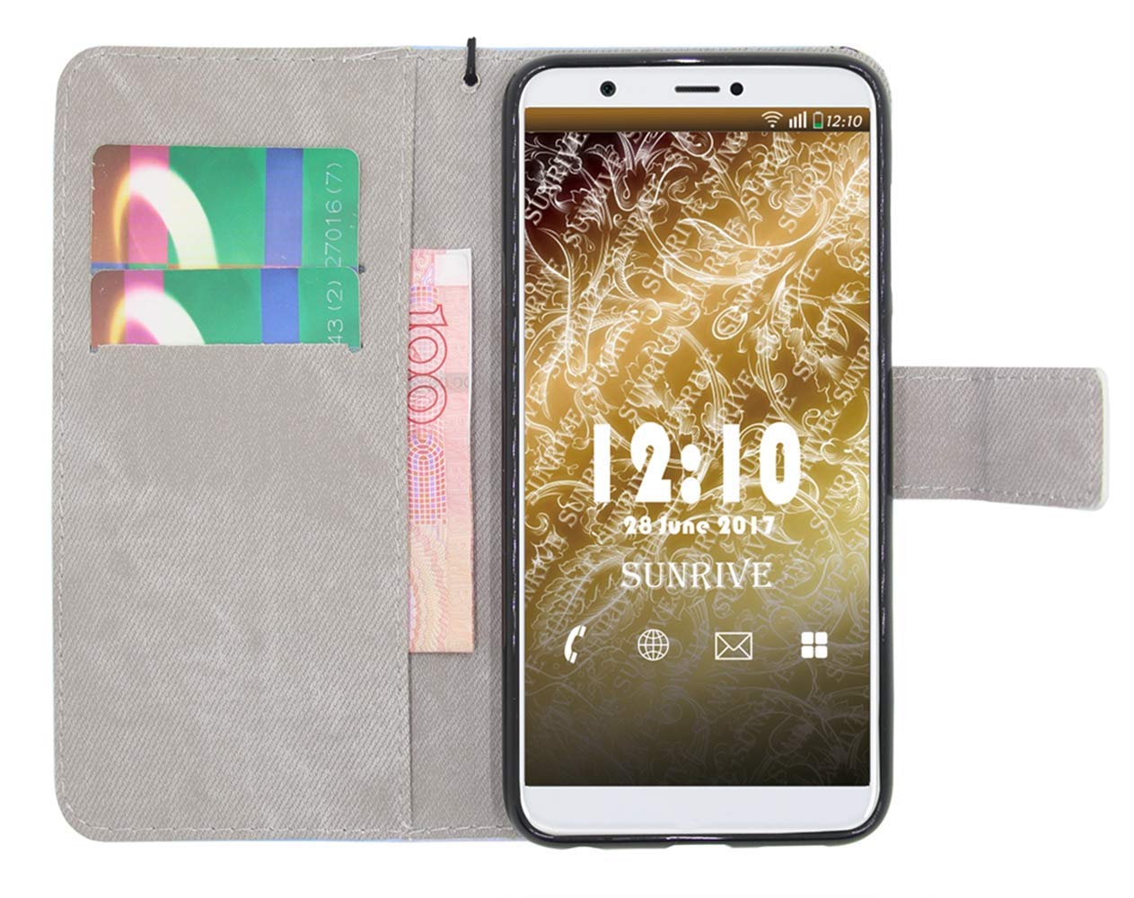 Sunrive Cover Per Asus Zenfone Go ZB551KL, Custodia con supporto di stand e in Pelle artificiale per carte di credito Portafoglio Flip Chiusura Magnetica Protettiva bumper(T fiore 12