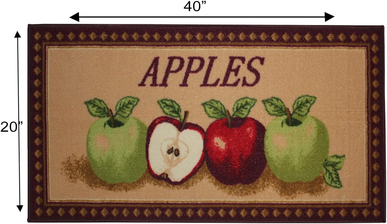 Kashi Home Mixed Apple 3pc Kitchen Rug Set, (2) Slice 18"x30" Rugs, (1) 20"x40" Mat, Non-Slid Latex Back (Mixed Apple)