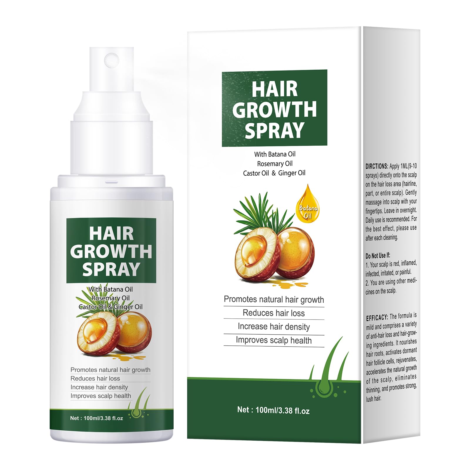 YAFUSIPE Hair Growth Oil Spray Batana Oil Dr Sebi Organic With Rosemary Castor Ginger, Natural Hair Loss Treatments for Women Men Promotes Regrowth