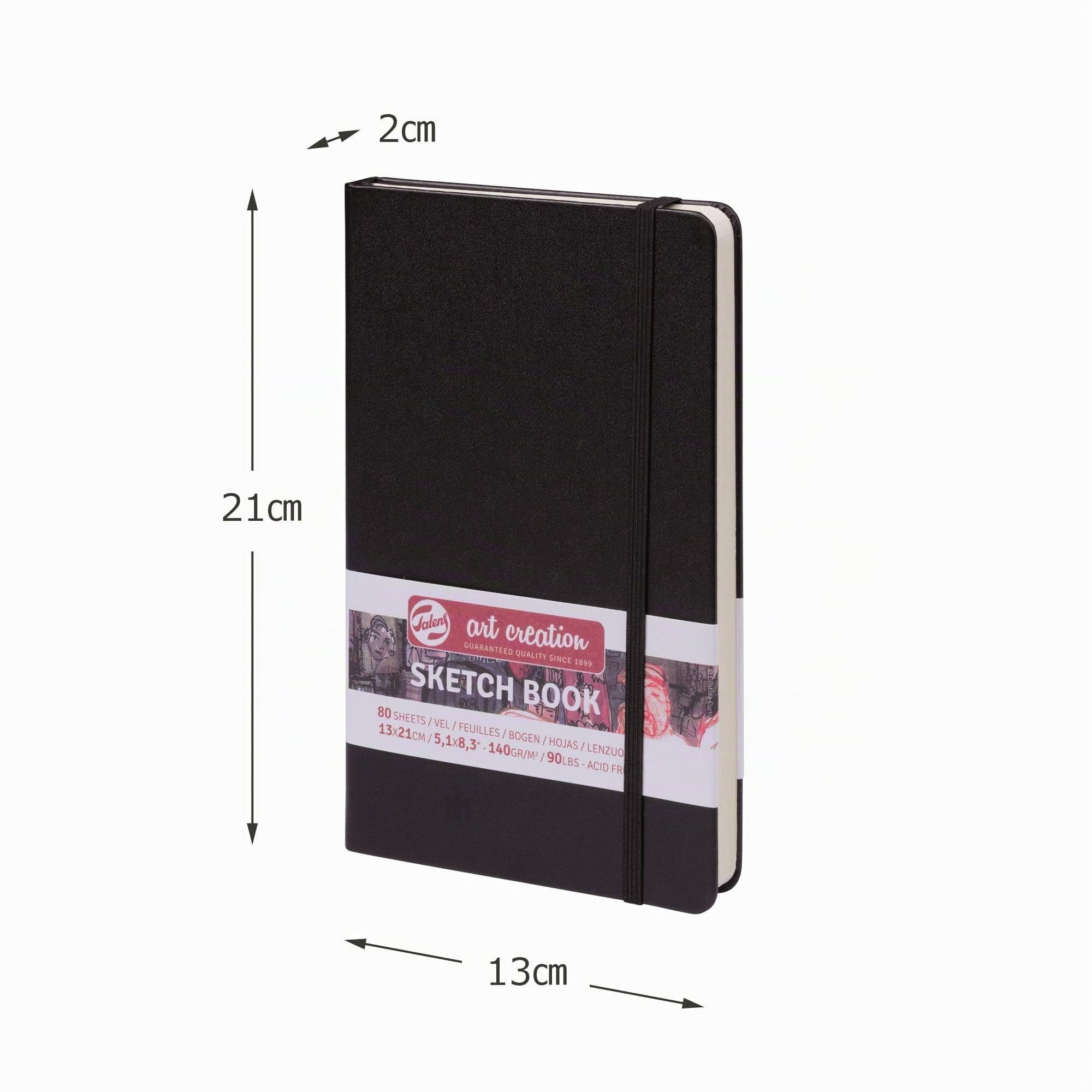 Talens Art Creation Cuaderno de Bocetos Negro | 13 x 21 cm, 140 g, 80 hojas | Cuaderno de Tapa Dura para Lápiz, Pastel, Tinta, Gouache