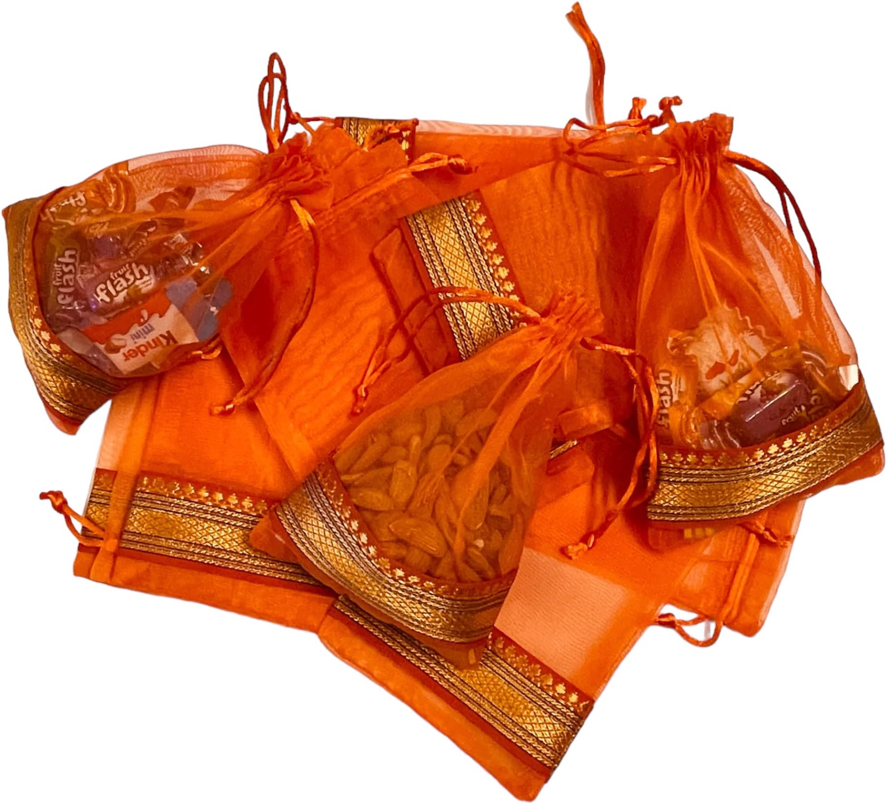 Kriwin Women's Tissue Drawstring Closure Small Size Gift Potli Bags Pouches(17.78 X 12.7 cm; Orange)