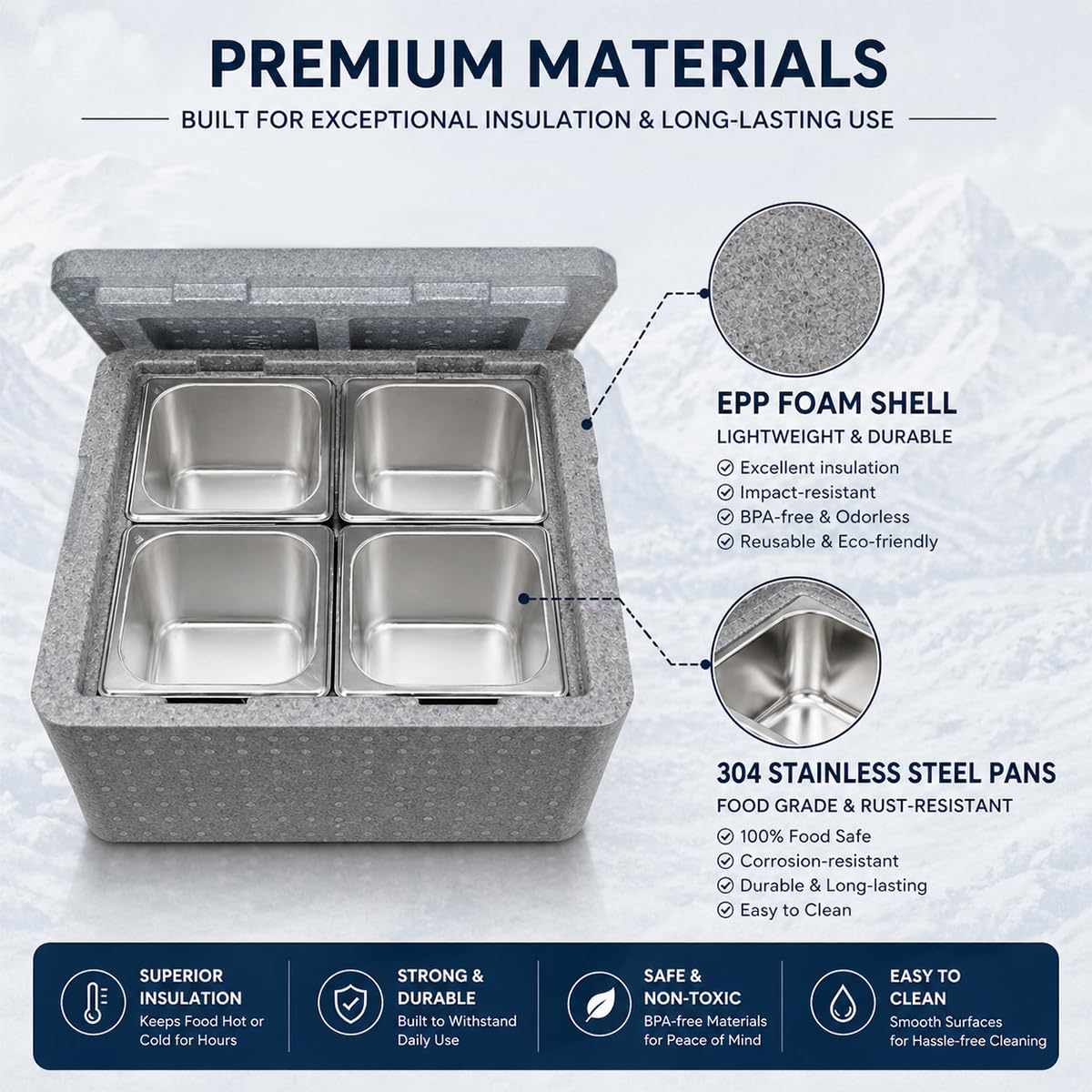 Contenitore termico per alimenti, 17 Qt/16 L, per catering, scaldavivande commerciale, con 4 padelle in acciaio inox, scaldavivande per ristorante, mensa, casa