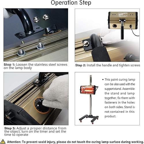 Miniatura 7 de KIMSING IR1 - Lámpara de curado de pintura infrarroja de onda corta de mano, potencia nominal de 800 W, lámpara calefactora infrarroja extra larga