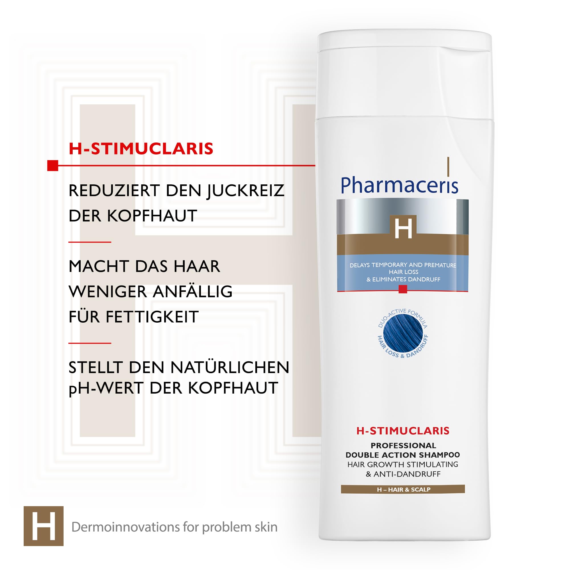 Pharmaceris H Stimuclaris, Double Action Shampoo, Haarwachstum Stimulierendes und Anti-Schuppen-Shampoo, gegen Fettiges Haar, Haarpflege für Frauen und Männer - 250 ml