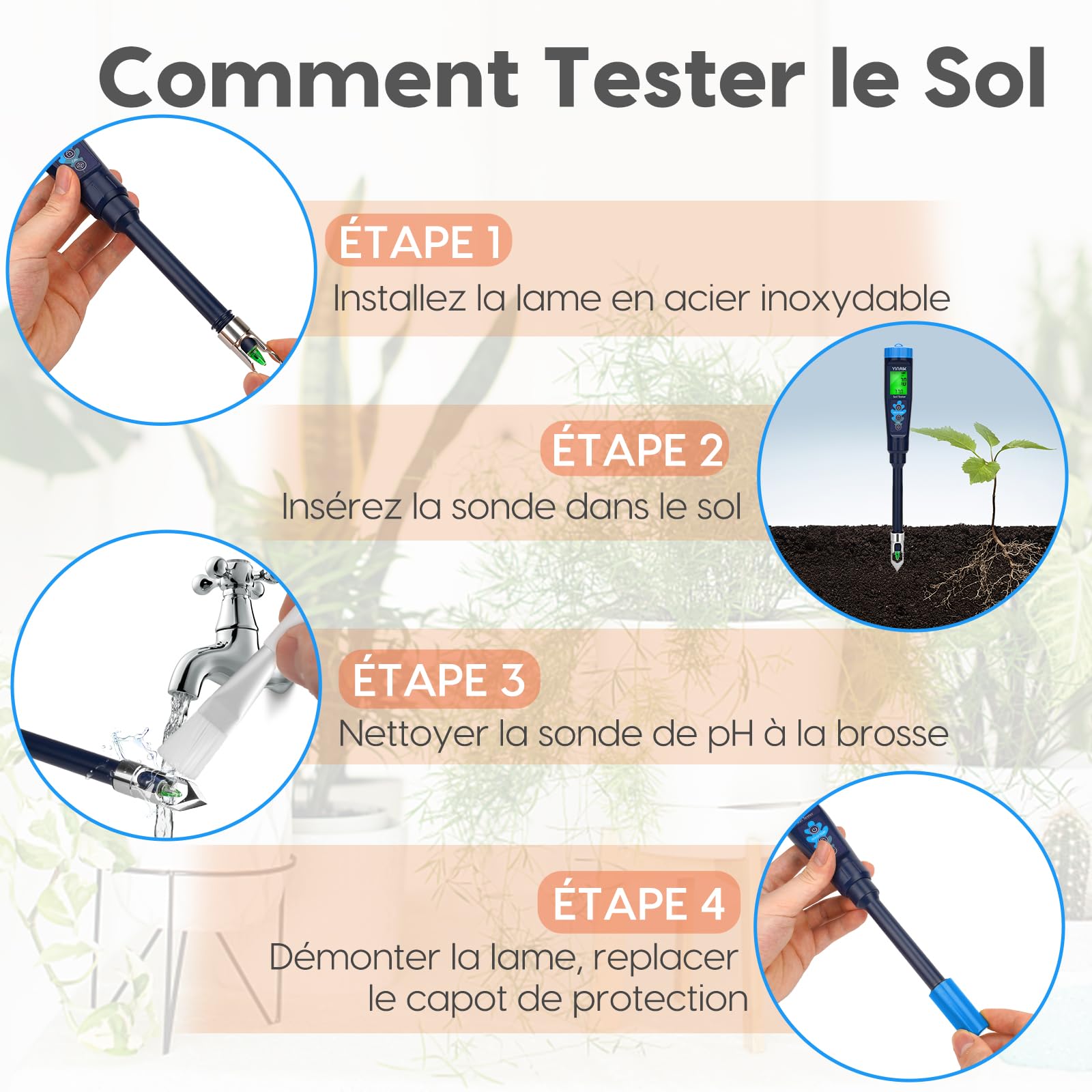 YINMIK pH Mètre de Sol Électronique, Testeur pH de la Terre pour Alimentaire, Eau, Mesurer Le pH des Plantes, Jardin, Fermes, Cours, Pâte Fermentée, Piscine, Aquarium, Brassage