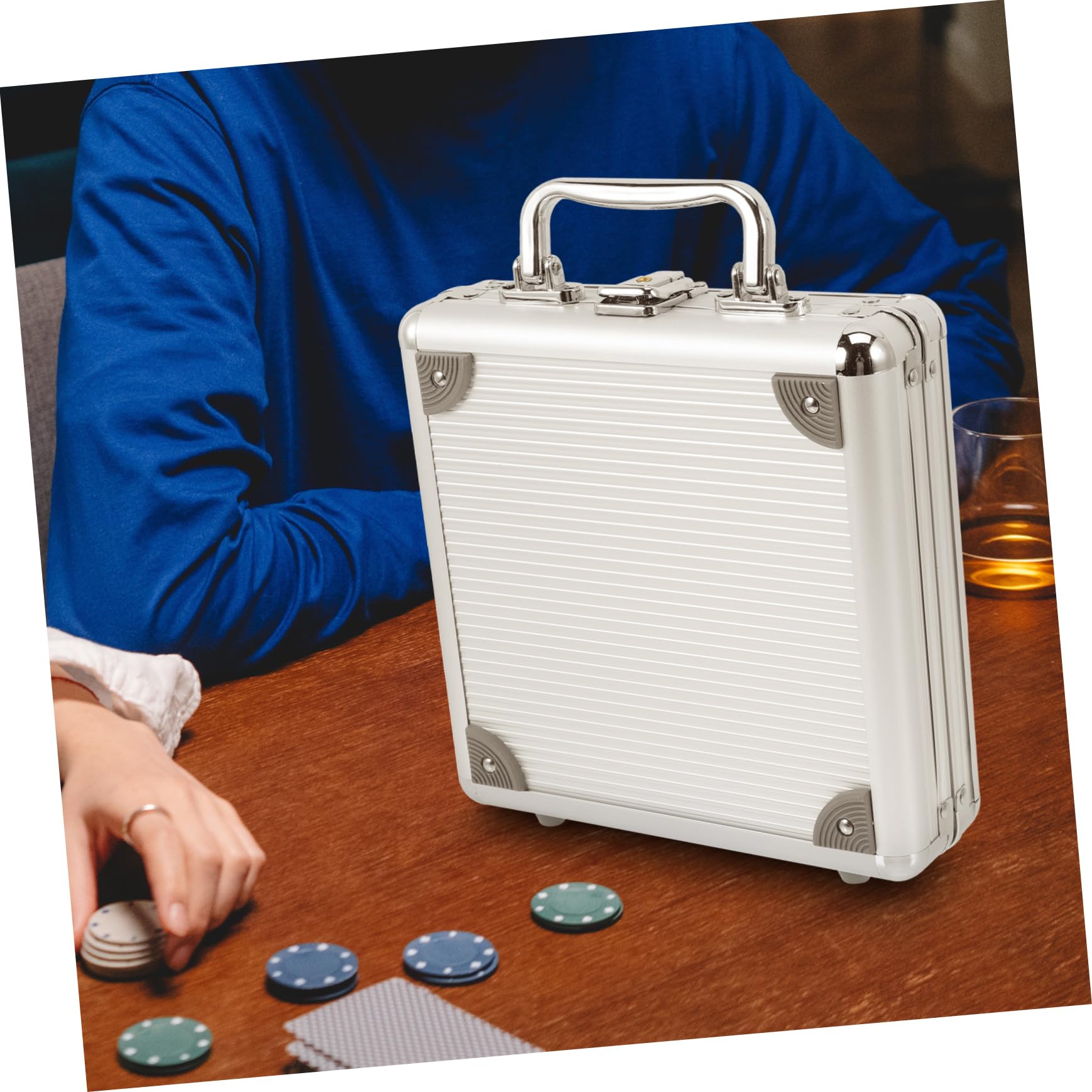 TOYANDONA Mallette Poker en Alliage Argentée Grosse Capacité Poignée et Verrou à Boucle pour Rangement Facile des Jetons et Cartes de Poker