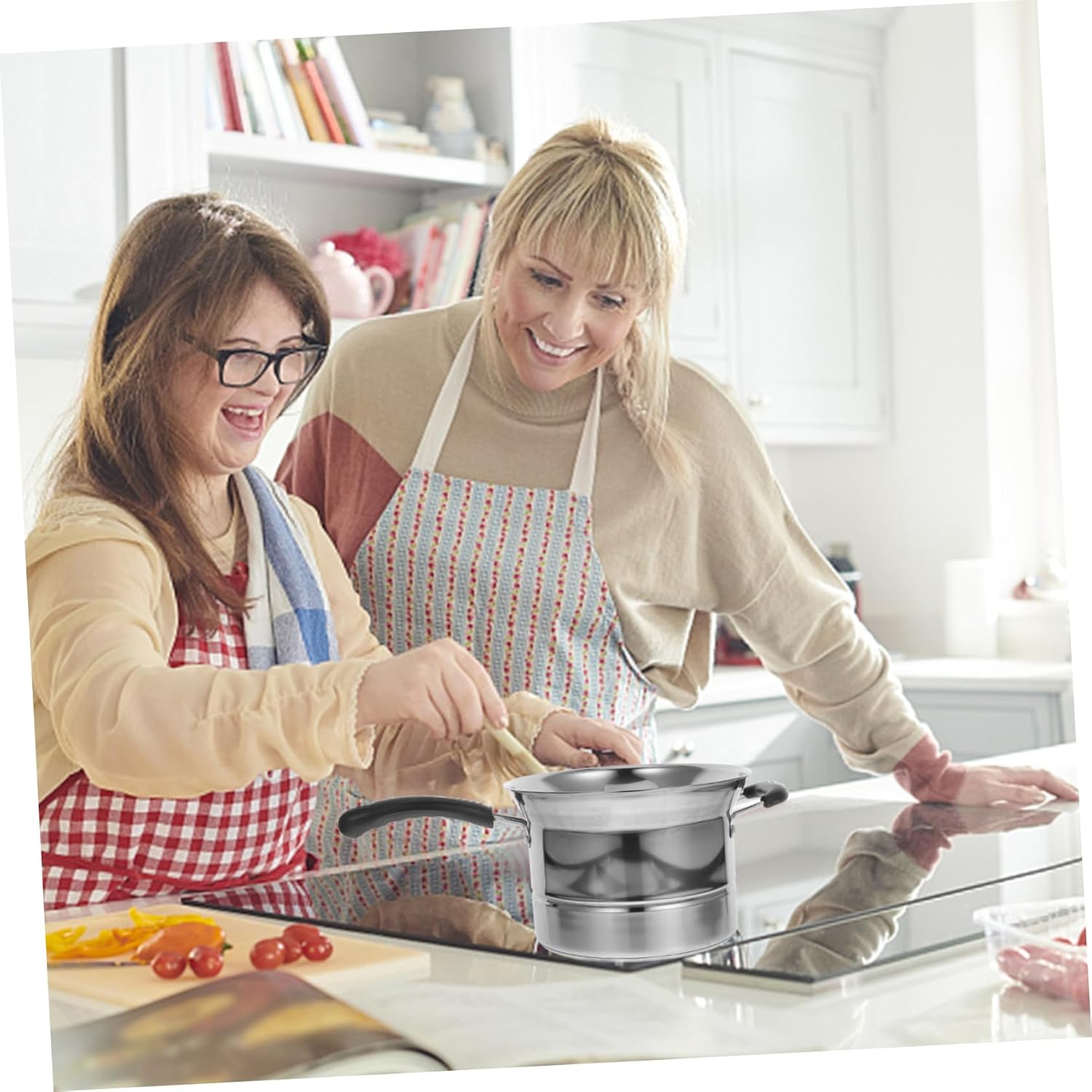 BESPORTBLE Multifunctional Stainless Steel Pot with Lid and Basket Safe Handle Fryer for Chips Soup Steaming and Noodles Kitchen Cookware for Home Cooking