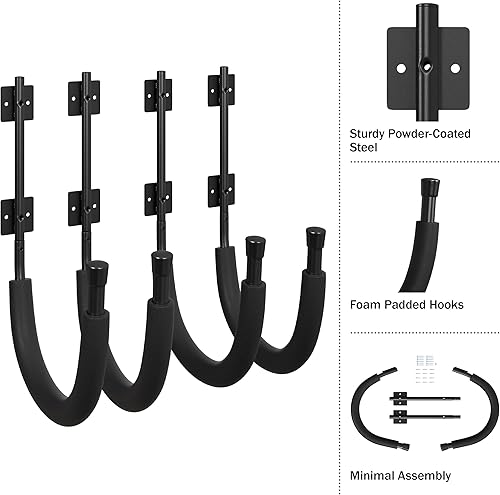 Miniatura 4 de Rad Sportz Ganchos de garaje paquete de 4  Solución de almacenamiento para herramientas colgantes, mangueras, palas y equipo deportivo  Perchas de