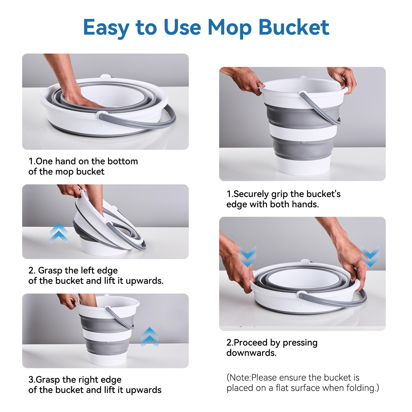 5L/1.3 Gal Small Collapsible Bucket with Handle - Portable Silicone Mop Bucket for Cleaning, Camping, Car Washing - Space-Saving for Outdoor, Fishing, Household – Pair of Silicone Gloves for Free