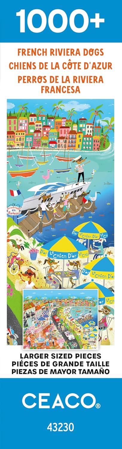 Ceaco - EZ 2 Hold - French Riviera Dogs - 1000 Piece Jigsaw Puzzle for Adults - Challenging Puzzle Perfect for Game Nights - Finished Size is 30 x 24