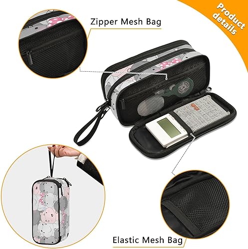 Miniatura 2 de Lindo estuche para lápices de hipopótamo para bebés, estuche grande para lápices para niños, niñas, compartimentos con cremallera, gran capacidad,