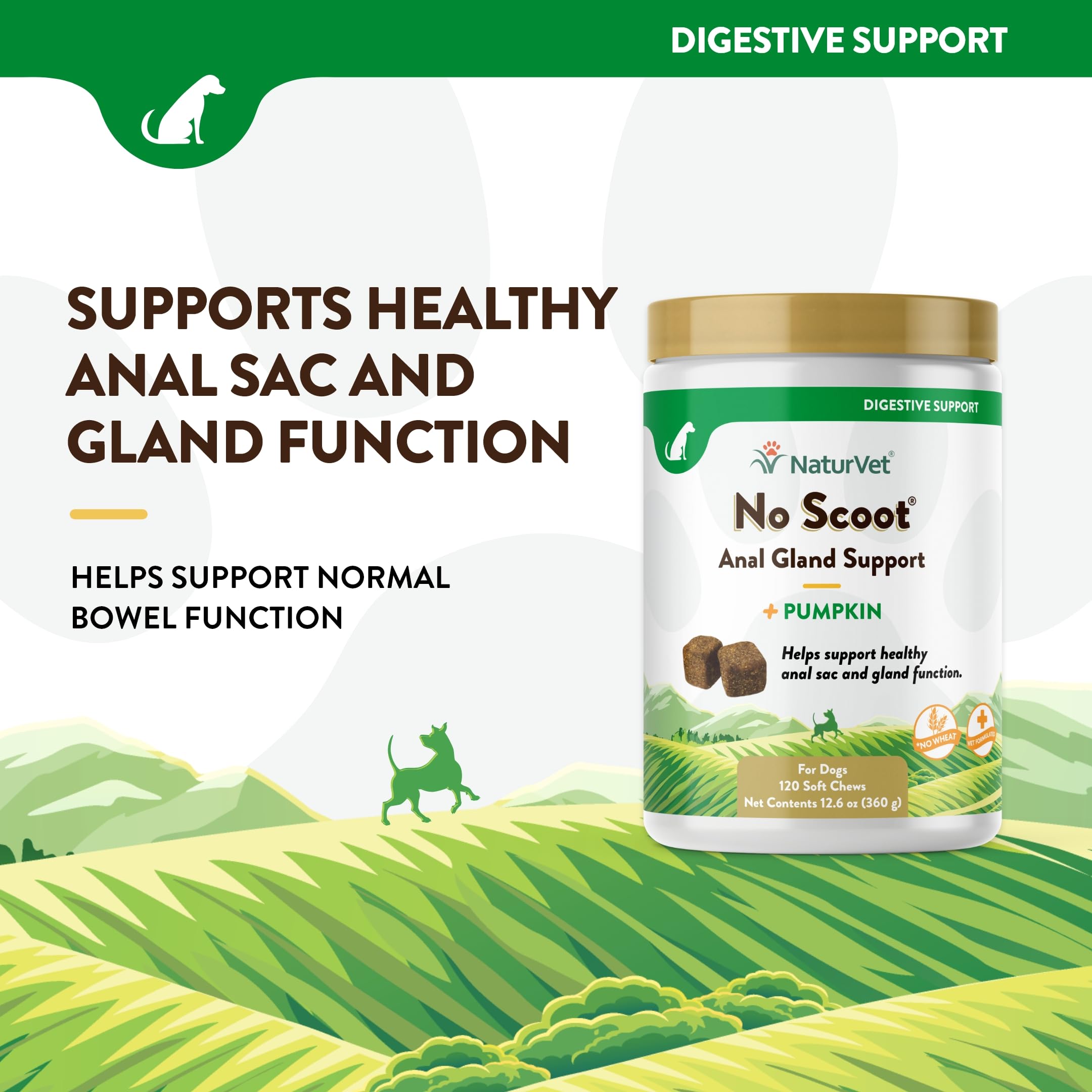 NaturVet No Scoot Plus Pumpkin Soft Chew Support Healthy Bowels for Dogs 120 ct