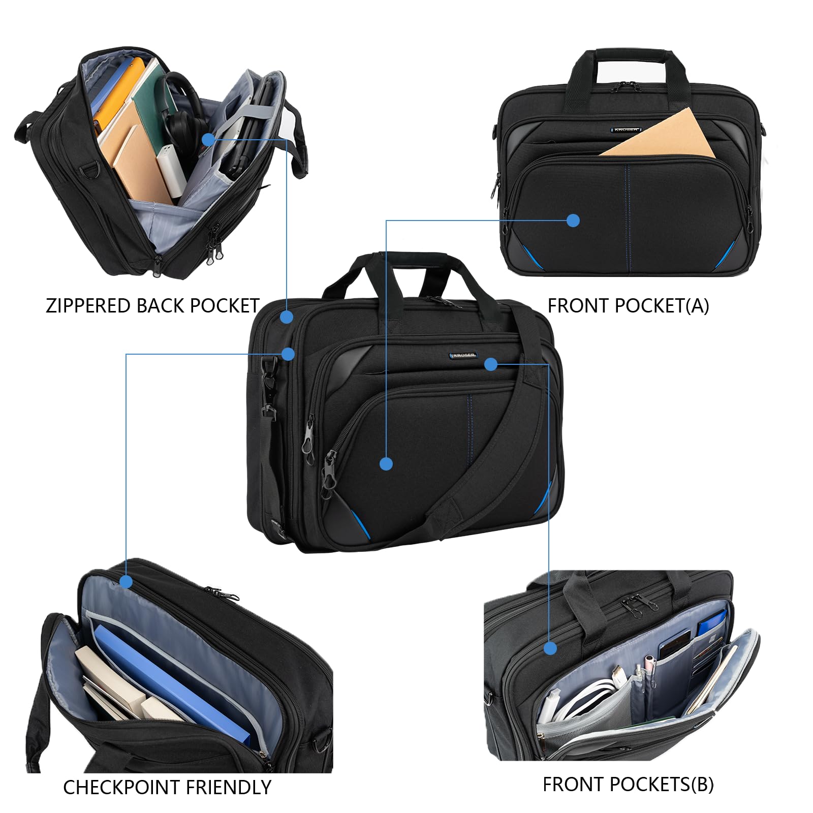 KROSER Laptop Tasche 18 Zoll Business Tasche Laptop für 17,3 Zoll Computer, Laptop Aktentasche, Wasserabweisend Schultertasche mit RFID Taschen für College/Herren/Frauen/Männer/Damen