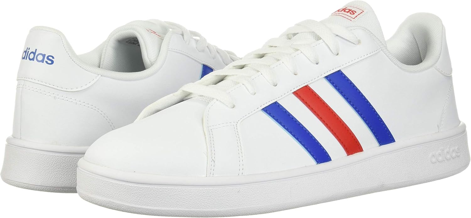 adidas Men's Grand Court Base Fashion Sneakers White/Blue/Activered 8.5