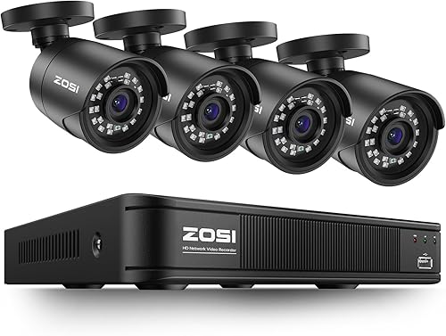 ZOSI Sistema de cámara de seguridad con cable de vigilancia de 8 canales 5MP 3K Lite con detección de vehículos humanos AI, 8 canales H.265+ DVR y 4