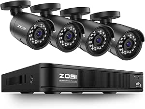 ZOSI 8CH 5MP 3K Lite Surveillance Wired Security Camera System with AI Human Vehicle Detection, 8 Channel H.265+ DVR and 4 x 1080p Bullet Camera Outdoor, 100ft Night Vision, IP66(No HDD Included) asin的图片