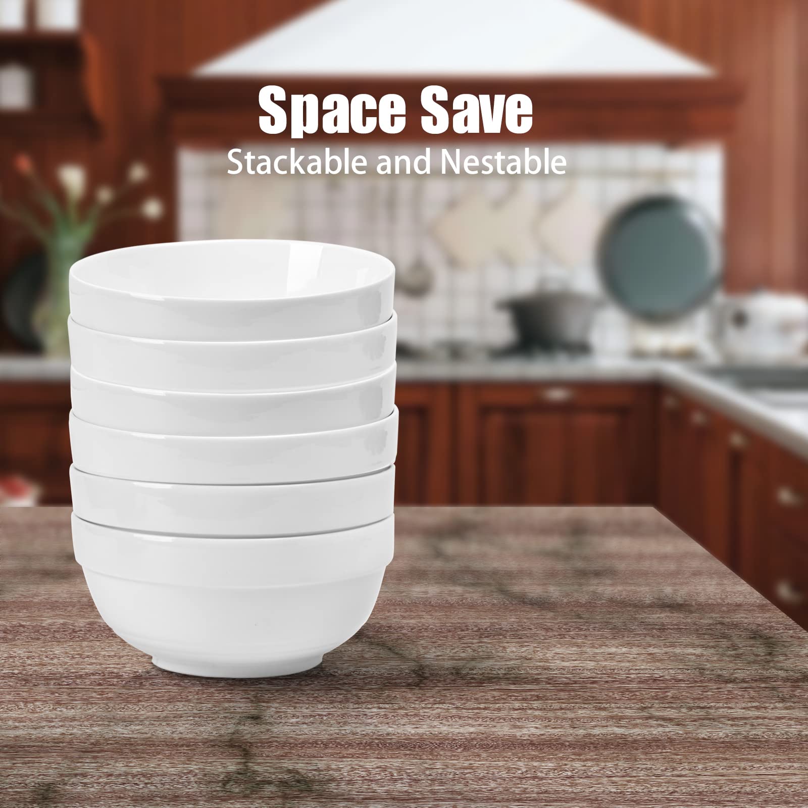 Zestaw miseczek – miseczki deserowe na musli, 800 ml – 6-częściowy zestaw porcelanowych miseczek na musli, desery, owsianki, przekąski, ryż, zupy, ramen, makaron, ceramika, biała, Ø 15 cm