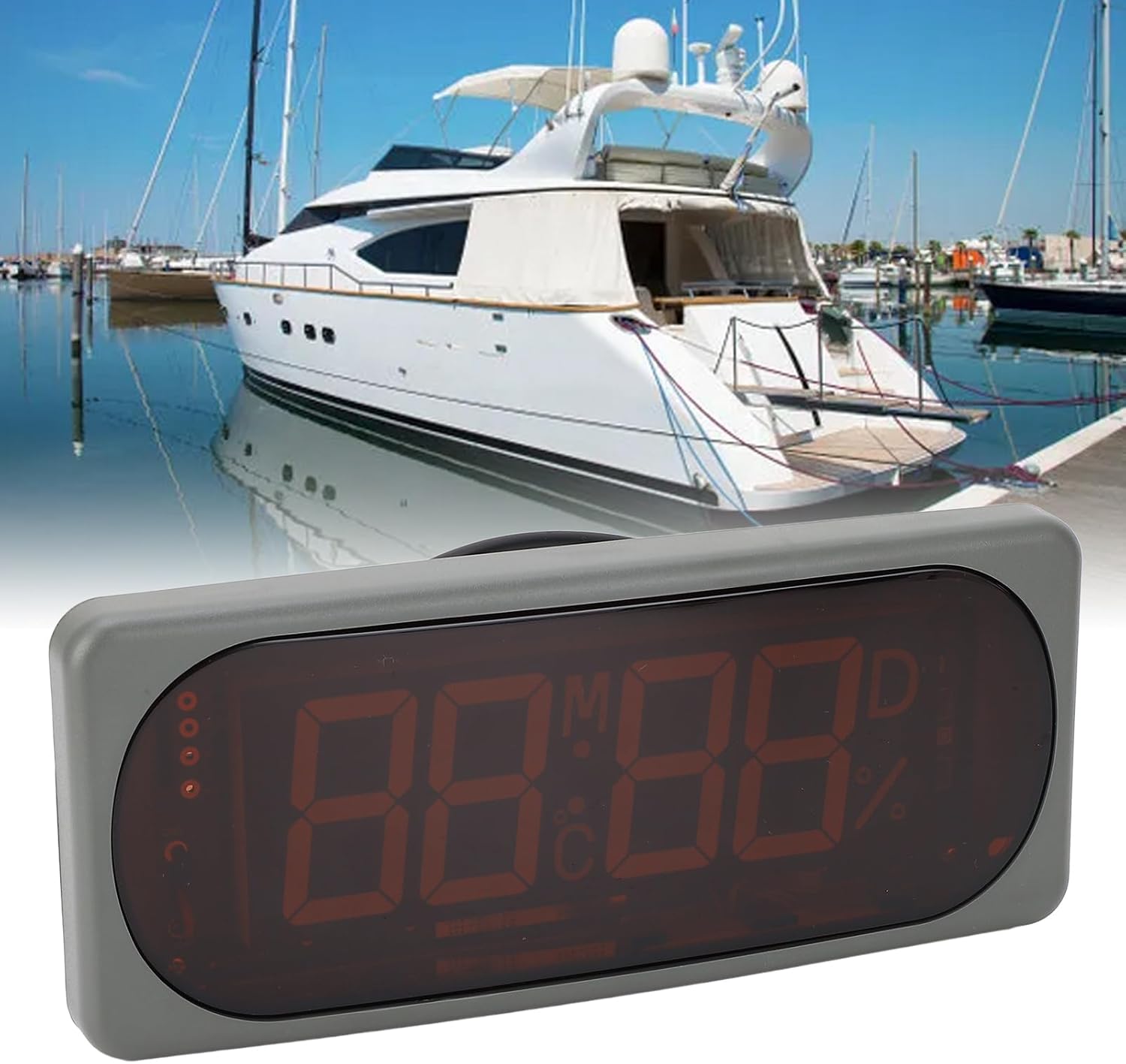 Car Digital Temperature Humidity Display Clock DC24V Electronic Clock Hygrothermograph Accurate Time Reading Stable for Vehicles Yachts