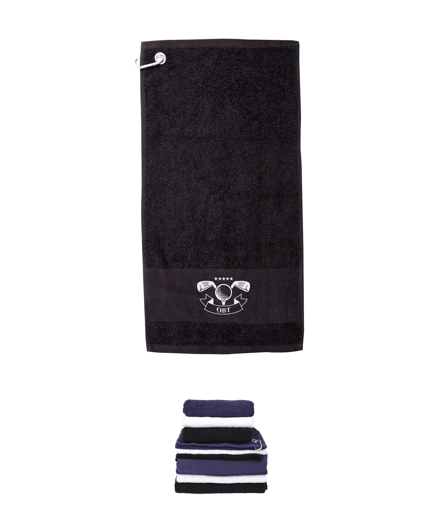 Hoolaroo Personalised Golf Towels for Golf Bags with Clip Personalised Golf Gifts Men Ladies Fathers Day Golf Gift For Dad Grandad Ball Towel Women (Black/Printed Motif)