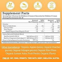 Vista 3 de Gomitas probióticas y probióticas de frutas enteras para niños, sin azúcar añadida, probióticos orgánicos veganos para niños, intestino, inmunidad