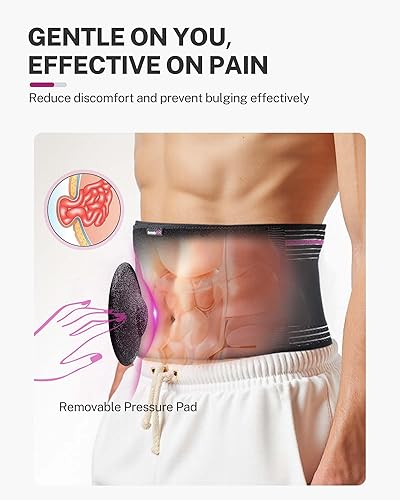 Miniatura 3 de Cinturón de hernia umbilical frontal, unisex, almohadilla de soporte para hernia en forma de cúpula 3D, ajustable con almohadillas extraíbles y