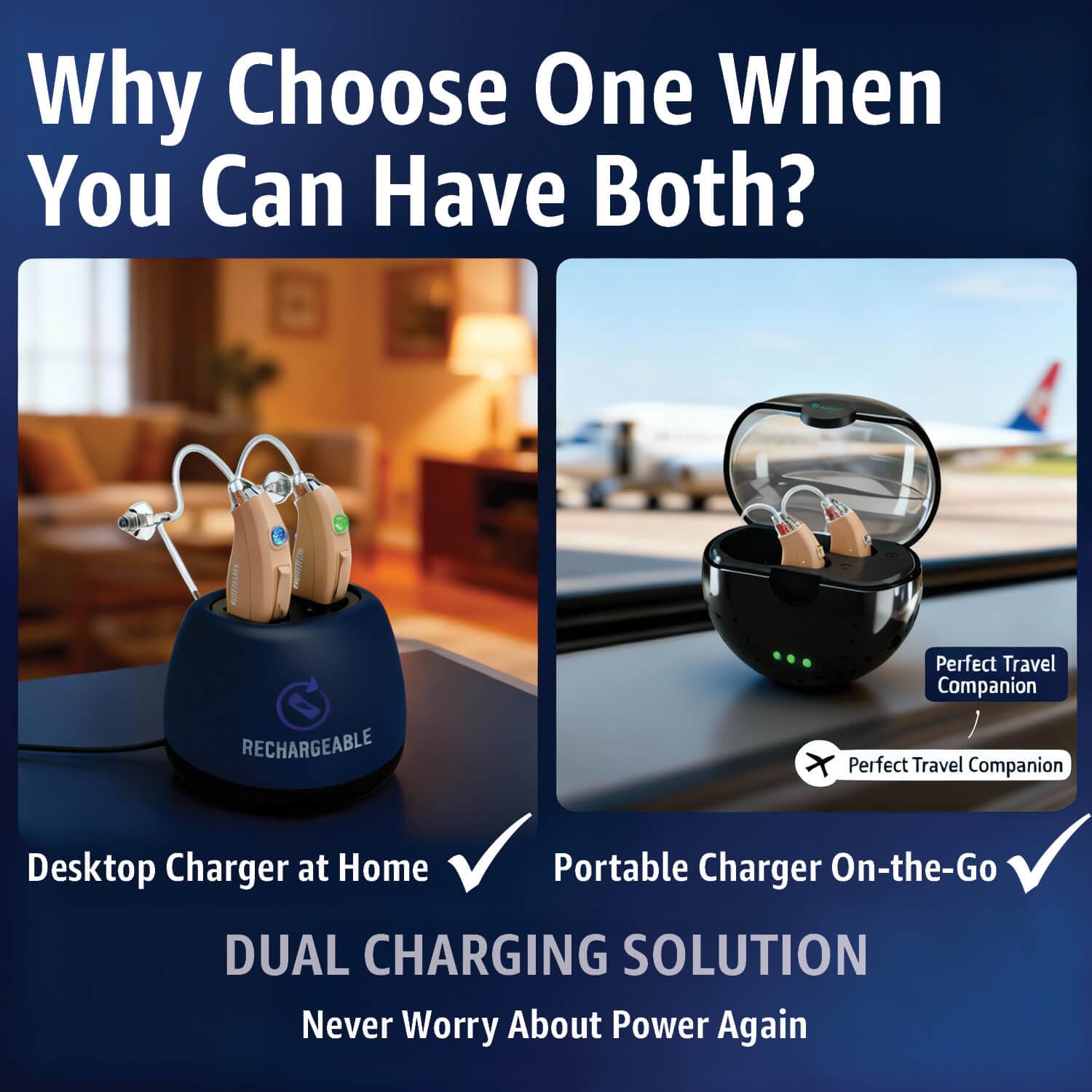 EarCentric EasyCharge Bundle Rechargeable Hearing Aids for Seniors – With Dual Charging System: Desktop Fast Charger + Portable Charger, Noise-Canceling, Easy Volume Control, Nearly Invisible - Image 2