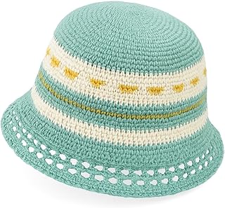 Beach Sun Hat - Vibrant Yellow and Mint Striped Crochet Straw Design, Lightweight and Perfect for Summer Outings, Ideal for Sun Protection and Fashion