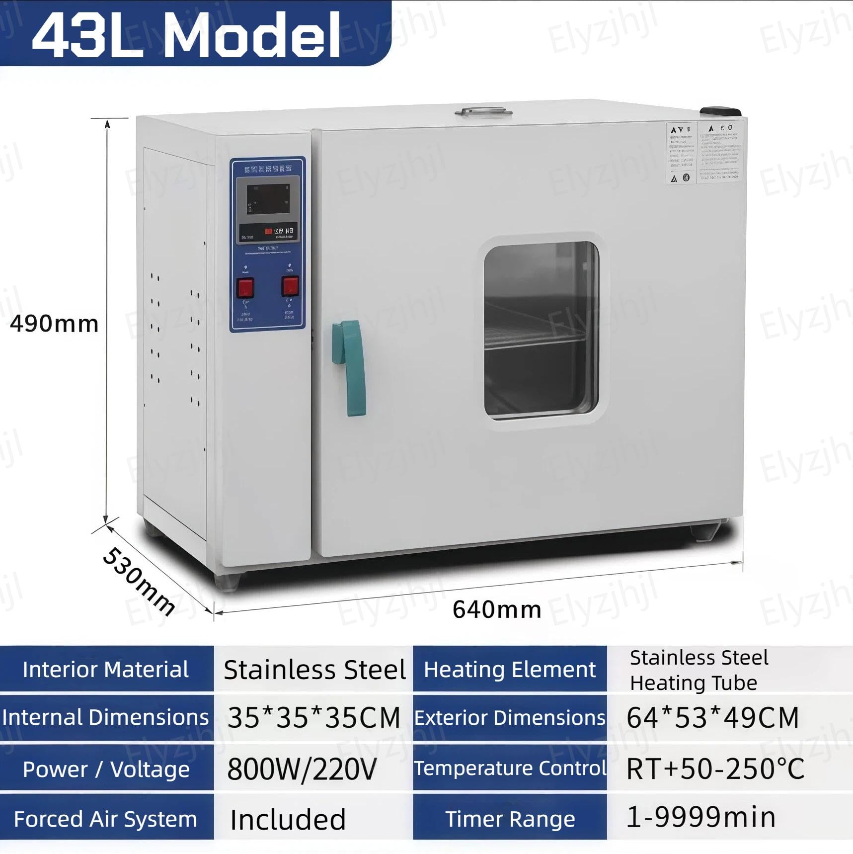 Stufa di Essiccazione da Laboratorio a Convezione Forzata Professionale, Forno Digitale in Acciaio Inox, RT+50-250°C, Timer 9999 min, Riscaldamento Uniforme per Industria e Ricerca (16L / 43L) (43L)