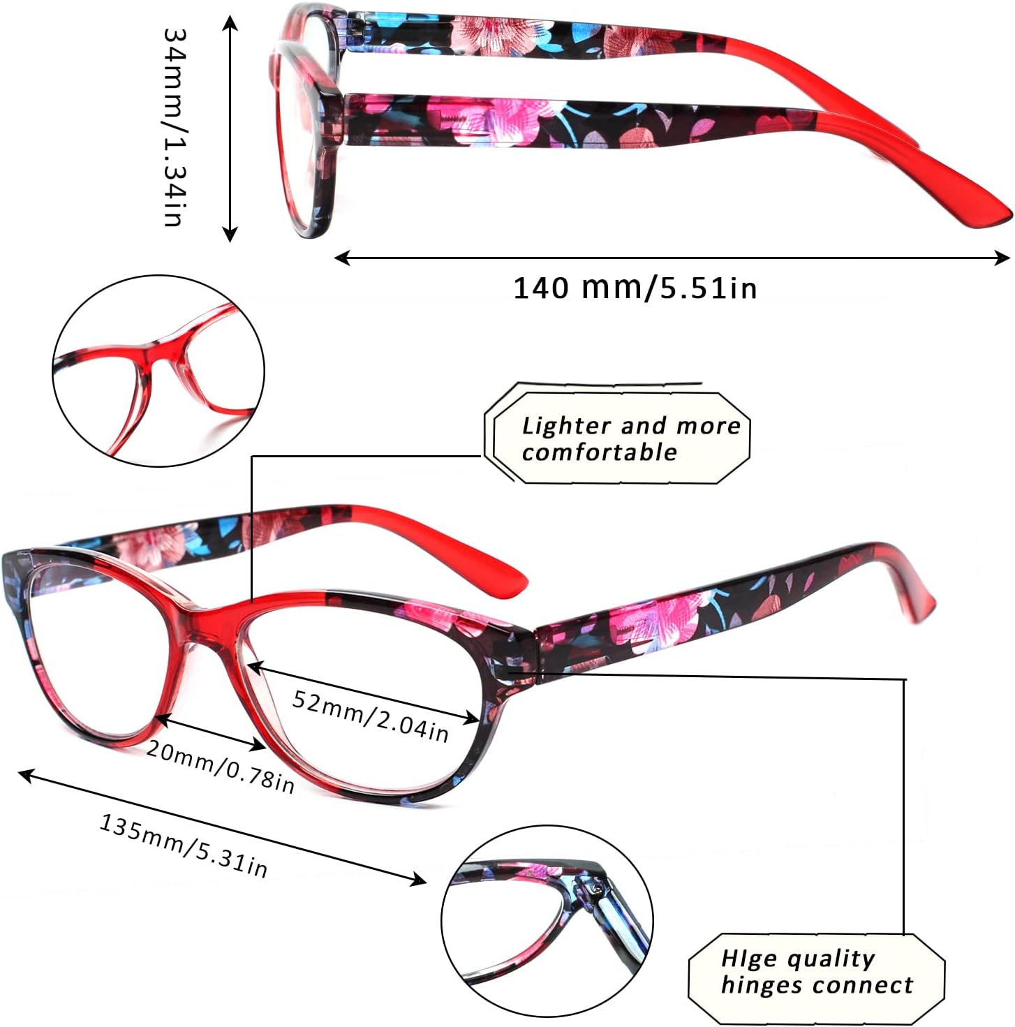 SIGVAN Ladies Cat Eye Reading Glasses 5 Pairs Blue Light Blocking Spring Hinge Fashion Pattern Print Readers for Women - Image 2