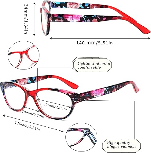 Miniatura 2 de SIGVAN Gafas de Lectura de Ojo de Gato para Damas 5 Pares con Bloqueo de Luz Azul Bisagra de Resorte Estampado de Patrón de Moda Lectores para