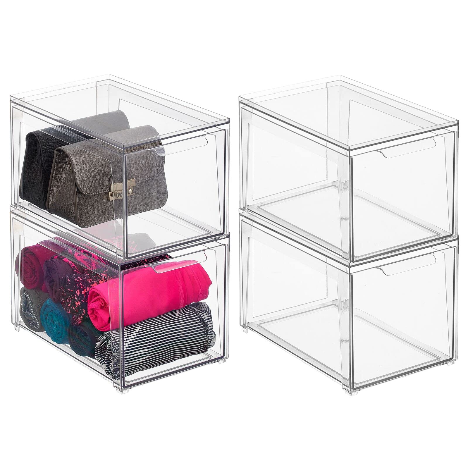 mDesign Plastic Stackable Closet Storage Organizer Bins with Pull Out