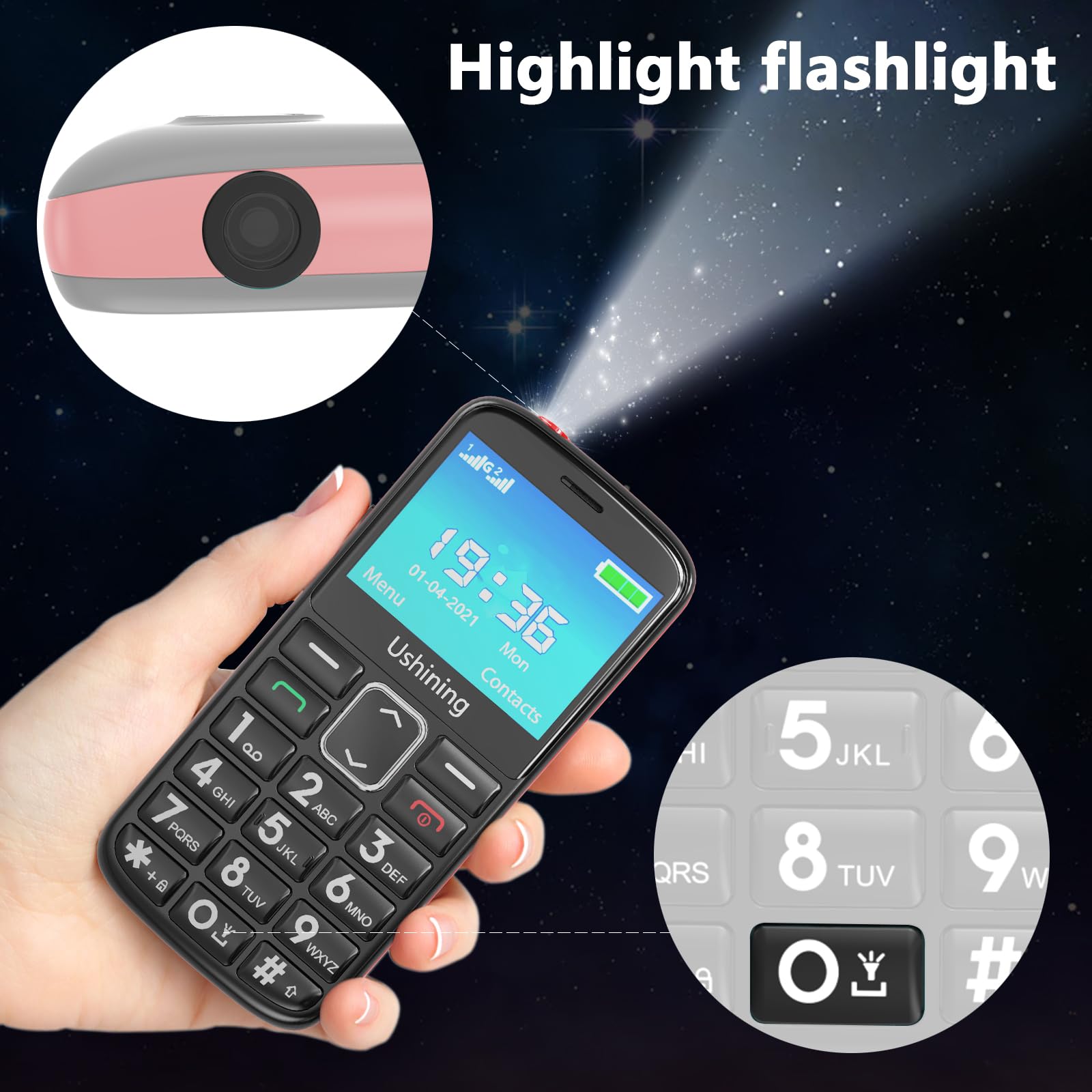 Seniorenhandy Ohne Vertrag mit Groüe Tasten, Dual SIM Senioren Handy mit 2,4 Zoll Farbdisplay, 1000 Mah Akku, Hörgeräte Kompatibel, Notruftaste, Typ-C-Kabel, Rentner Handy Mit Ladestation, Schwarz