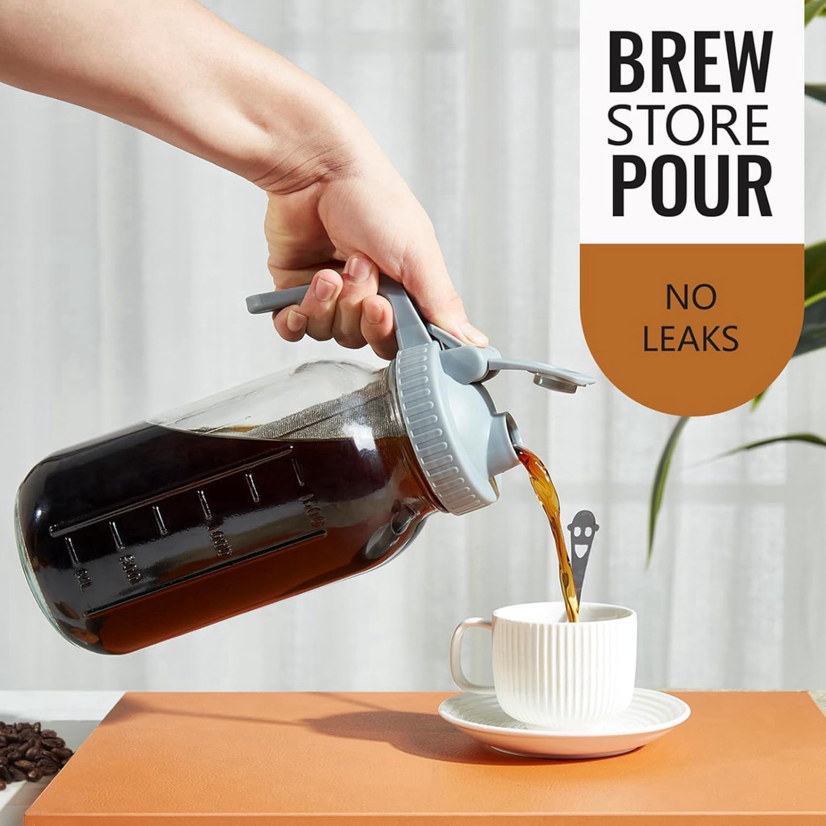 2 x ekspres do kawy Cold Brew, słoik na przetwory, wytrzymały dzbanek do parzenia na zimno, z grubego szkła, z pokrywą na zawiasach i