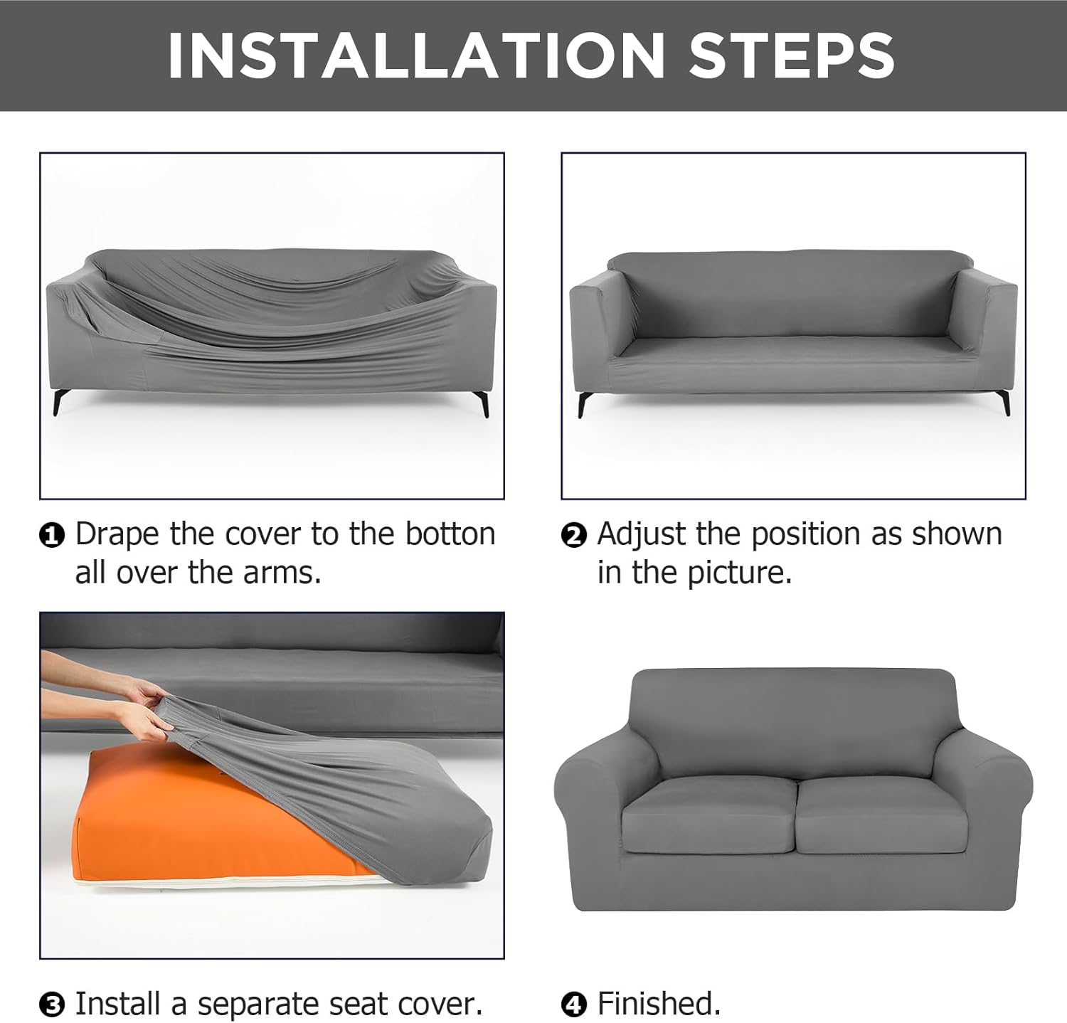 HunnmingRe Sofa Covers for 3 Cushion Couch Stretch Sofa and Loveseat Covers Set 2 Cushion Couch Cover Set Seat Slipcovers Furniture Protector for Living Room(6 Seats,Light Grey)
