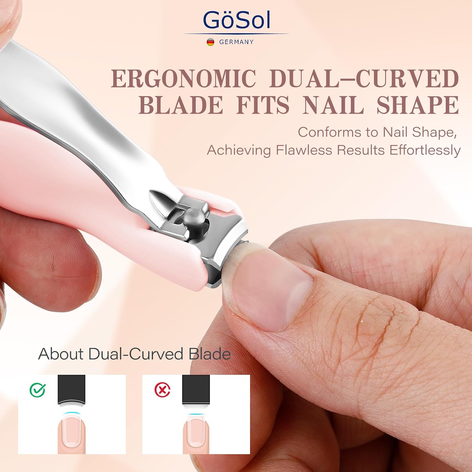 Nail Clippers Anti Splash, Sharp Curved Blades, Detachable Easy Clean Base | Premium Carbon Steel Manicure Tools with Catcher, Ergonomic Anti-Slip Soft Rubber Handle for Precise Trimming, Medium, Pink