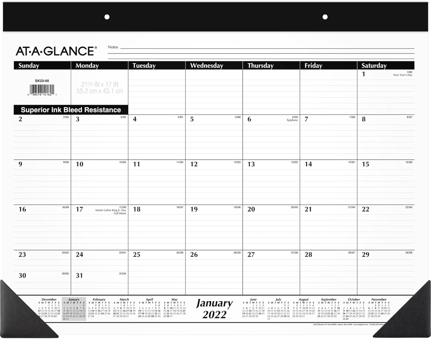 2022 Desk Calendar by AT-A-GLANCE, Monthly Desk Pad, 21-3/4" x 17", Standard, Two-Color (SK117000)