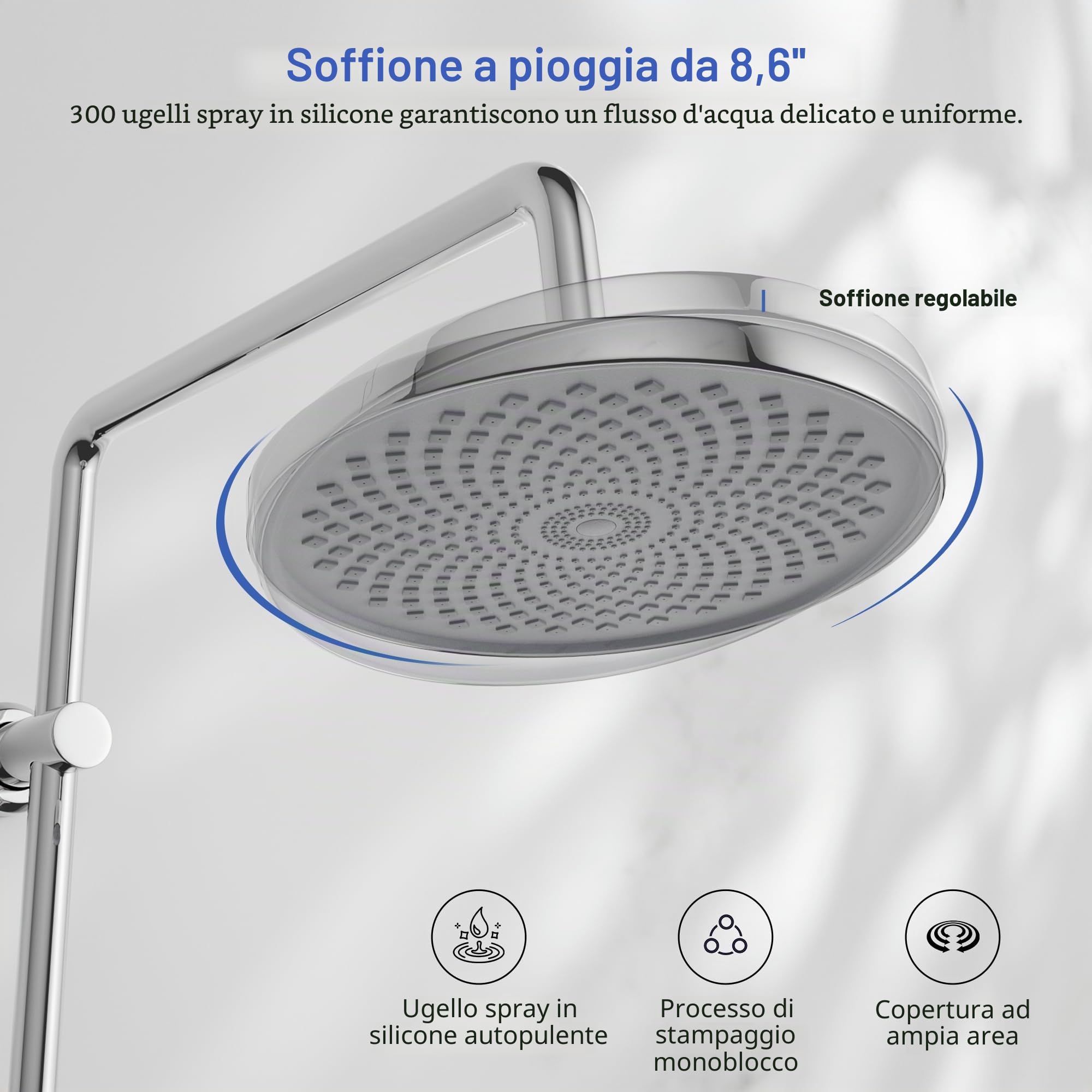MORADO Colonna Doccia senza Miscelatore Termostatico in Acciaio INOX 304 Cromato,Set asta saliscendi con soffione e soffione doccia di forma rotonda,Altezza 95cm,Cromato