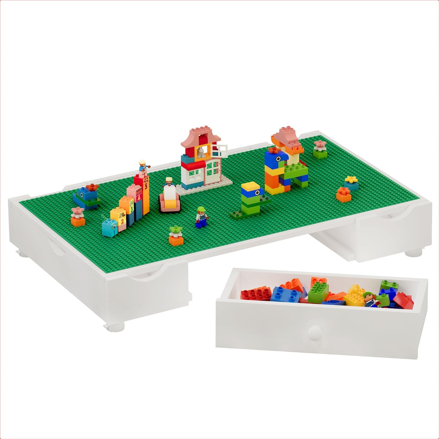 MallBest Kids Activity Table with Storage – Compatible with All Major Brand Building Bricks, Wooden Play Table with Lockable Wheels, Under Bed Toy Organizer with Pull-Out Drawer