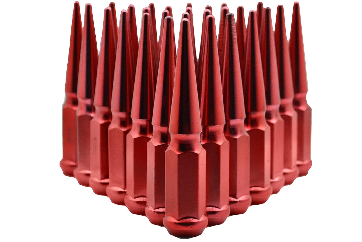 20 Pc Powder Coated Anodized Red Spike Lug Nuts | 14x1.5 | 4.5 inch Tall | 1 Piece Construction | Compatible with Dodge Challenger 2009-2025 SRT SXT Durango Charger Challenger Cherokee