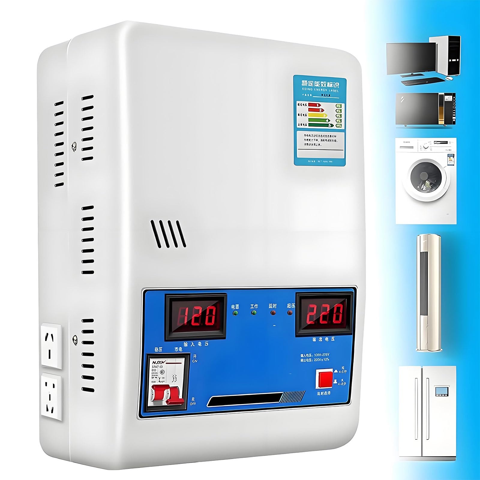 Estabilizador De Voltaje Automático 220V Transformador De Voltaje CA Estabilizador De Baja Tensión Para Fuente De Alimentación Hogar Con Pantalla Digital Dual Para Pequeños Electrodomésticos(30000W)